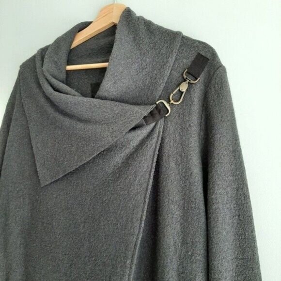 TOBIAS Wool Blend Modern Wrap Cardigan / Light Coat Gray Sz L - Picture 6 of 15